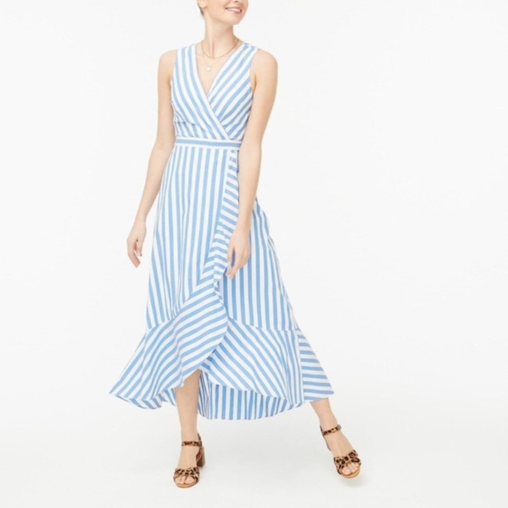 J. CREW ruffle striped wrap dress
